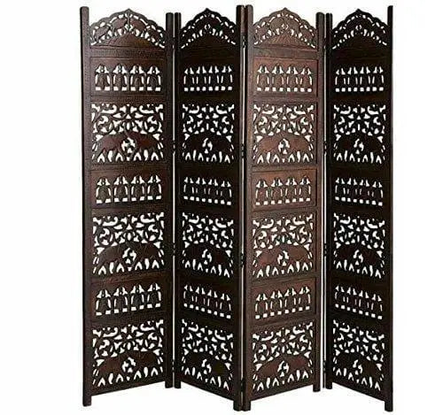 4 Panel Wooden Handcrafted Partition Room Divider Separator for Living Room/Office Wooden Partition Room Dividers for Home & Kitchen Office Wall - Ouch Cart