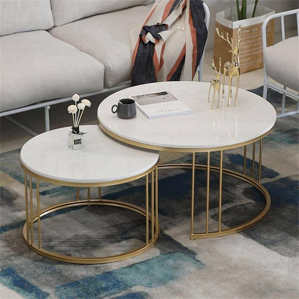 Golden And White Marble Table - Ouch Cart