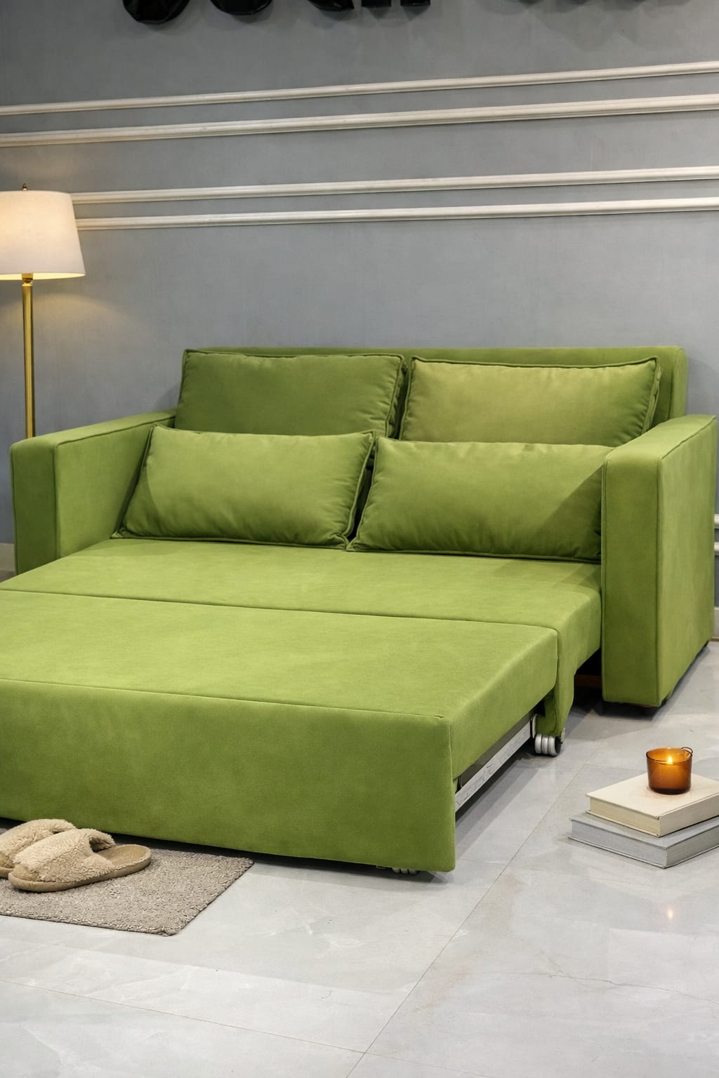 Modern Fabric Sofa Cum Bed with Pull-Out Mechanism | Space-Saving Convertible Sofa Bed