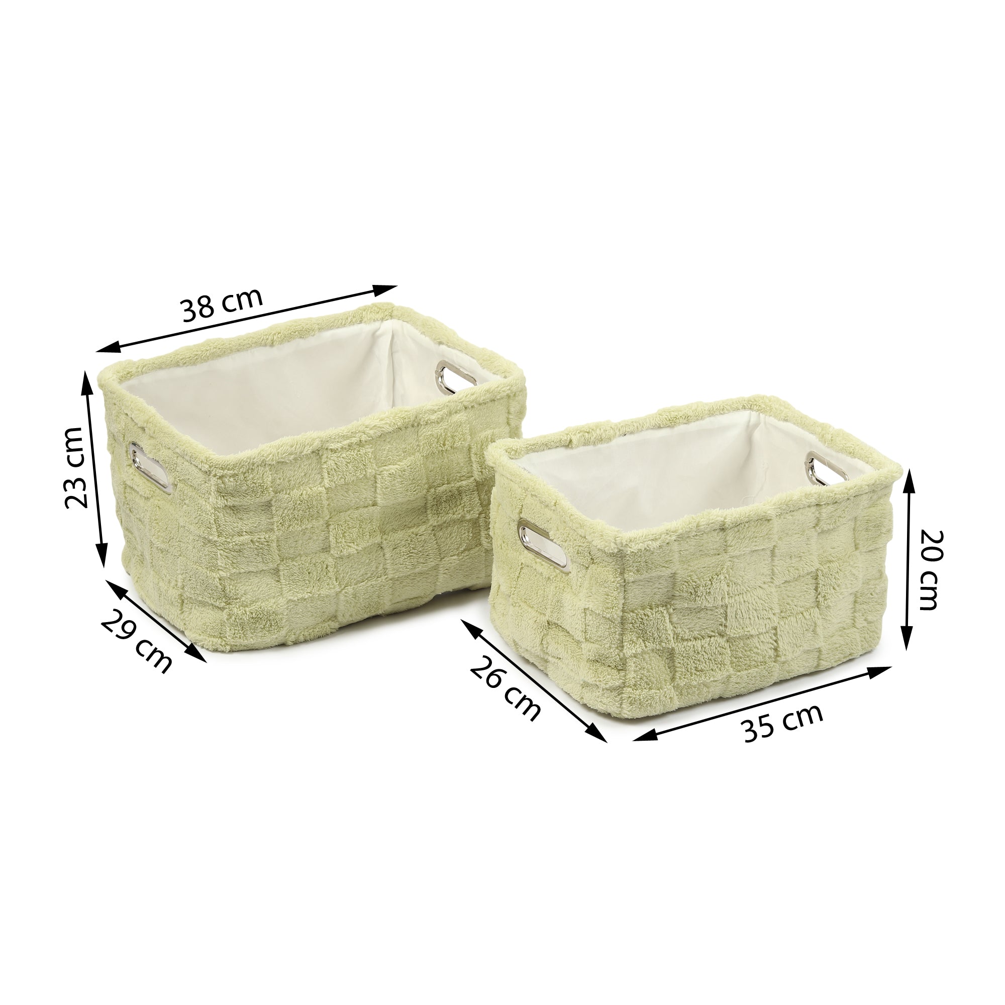 Soft Grid Plush Storage Basket Sage Green Set of 2