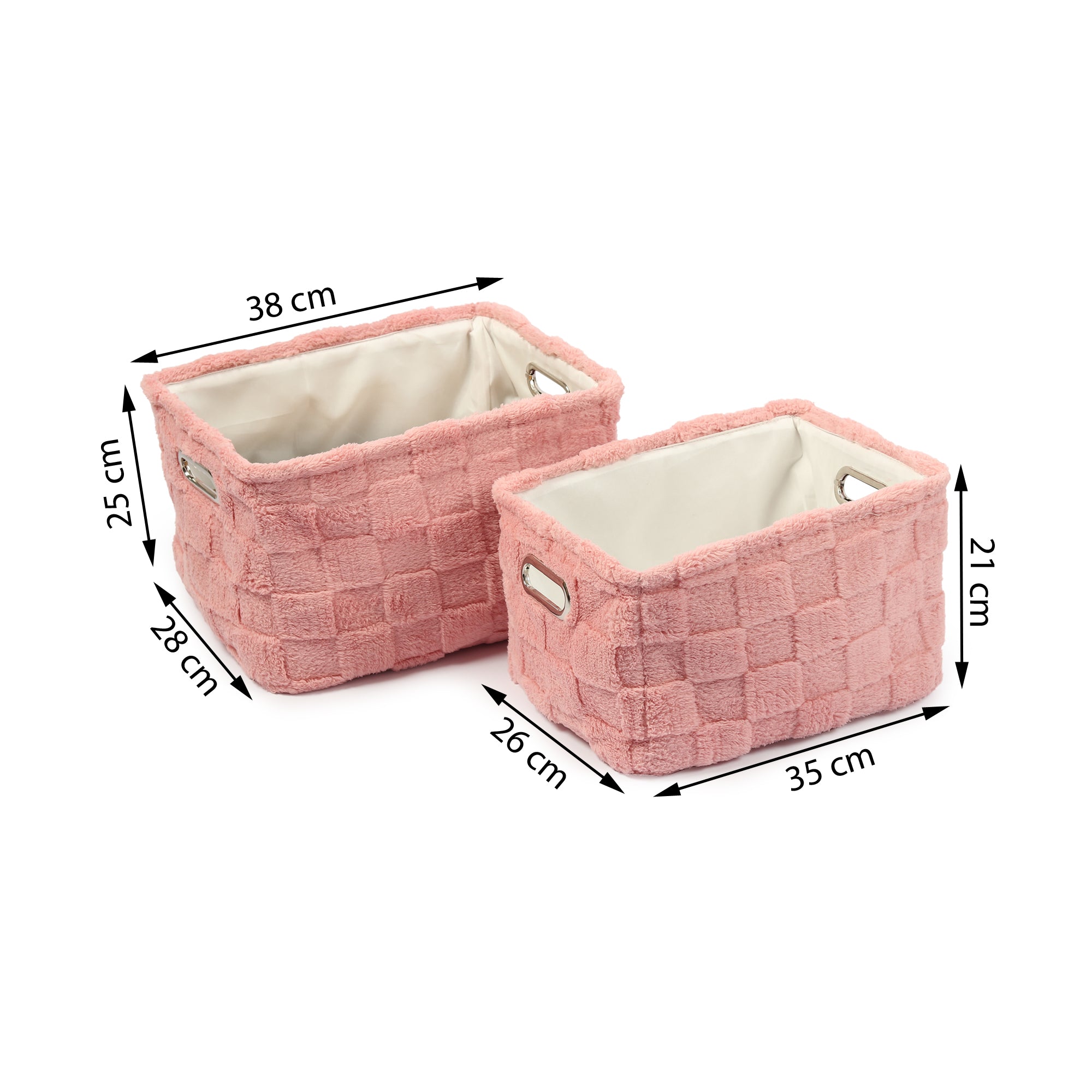 Soft Grid Plush Storage Basket Blush Pink Set of 2