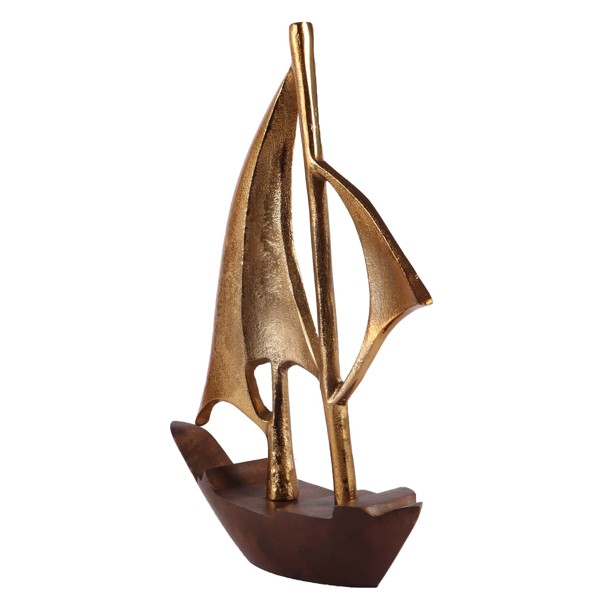 Raw Matt Gold Aluminum and Wood Handcrafted Nautical Sailing Boat