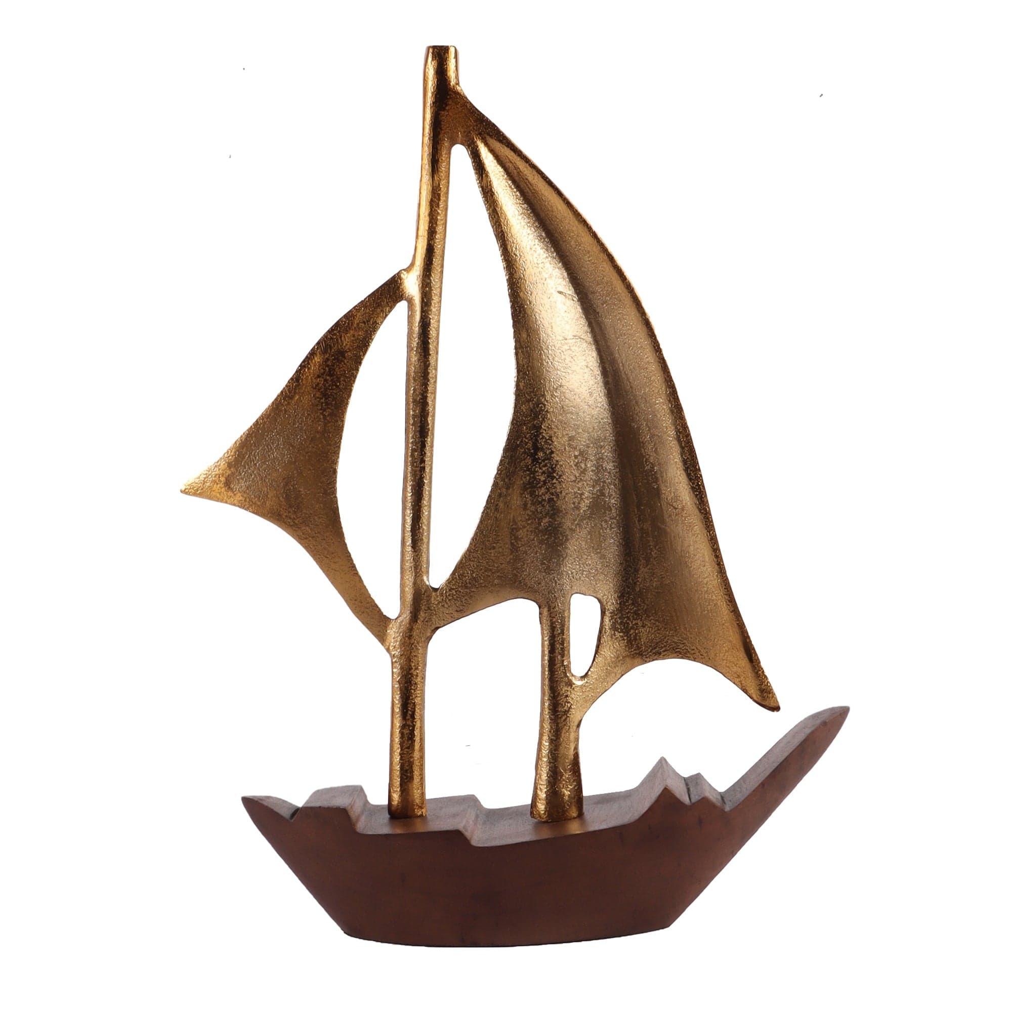 Raw Matt Gold Aluminum and Wood Handcrafted Nautical Sailing Boat