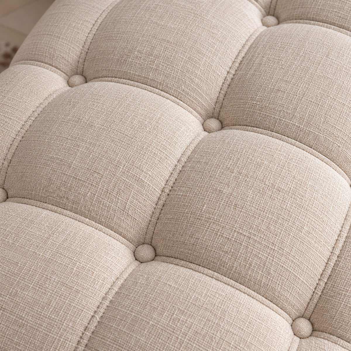 Luxury Tufted Chaise Lounge | Cream Upholstered Bedroom Relaxation Sofa with Button Detailing
