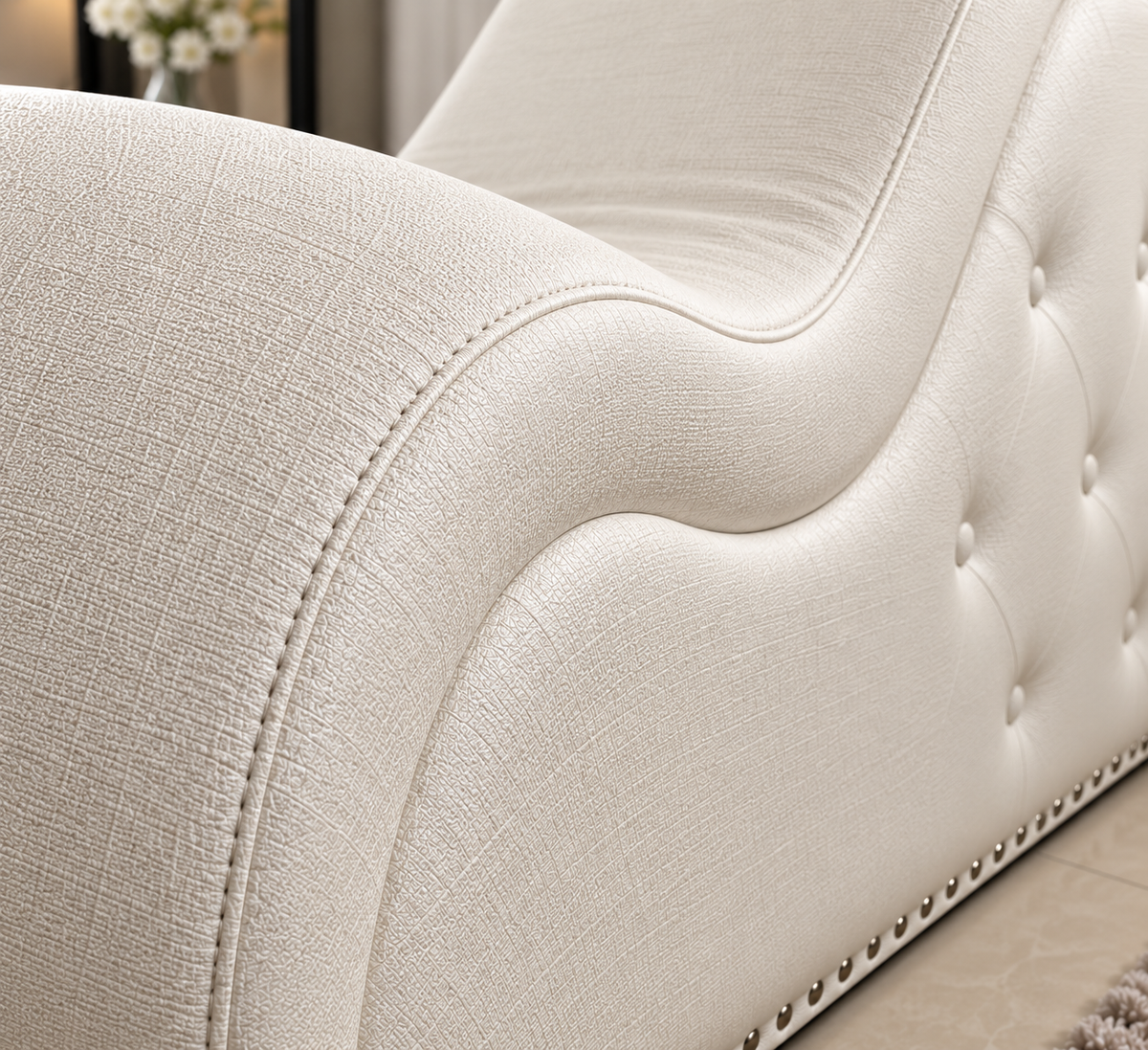 Luxury Dark Red Chaise Lounge | Modern Tufted Upholstered Bedroom Relaxation Sofa