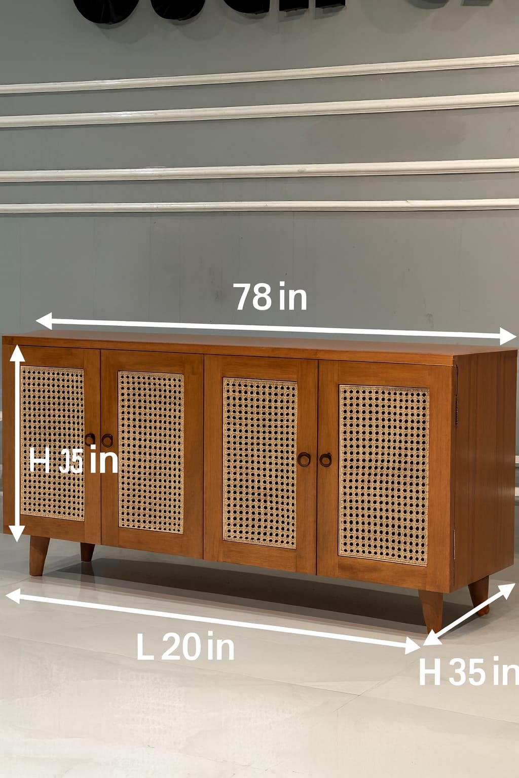 TEAK WOOD RATTAN SIDEBOARD BROWN