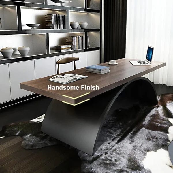 Maricel Rectangular Writing Desk Solid Wood Metal Base Office Desk