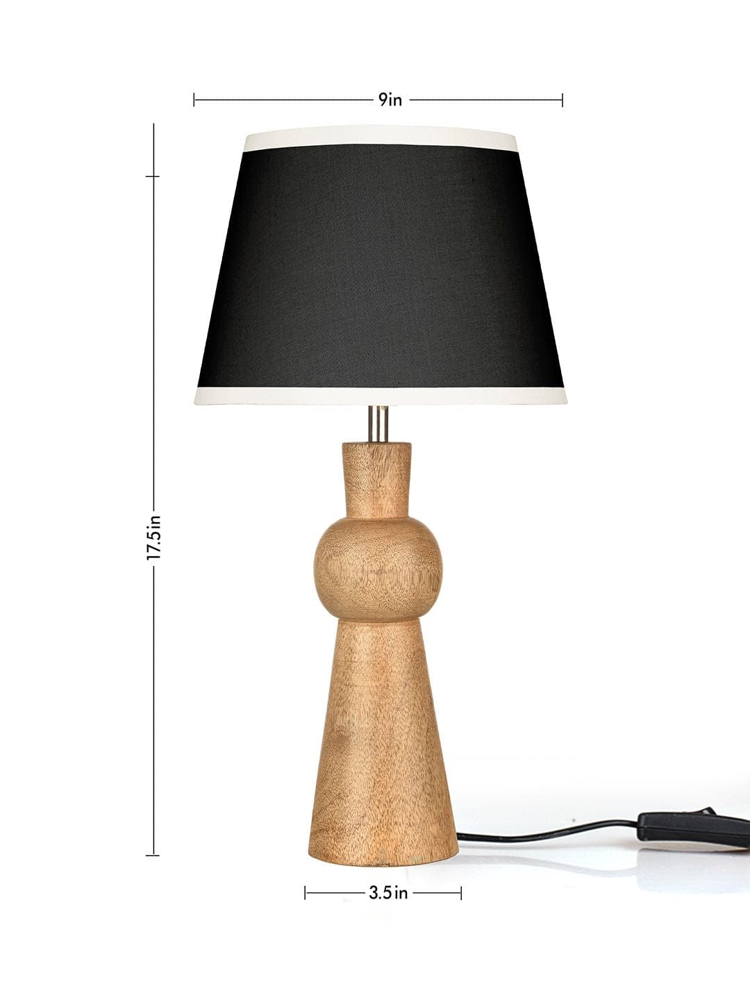 Wooden Skirt Lamp with White Black Shade