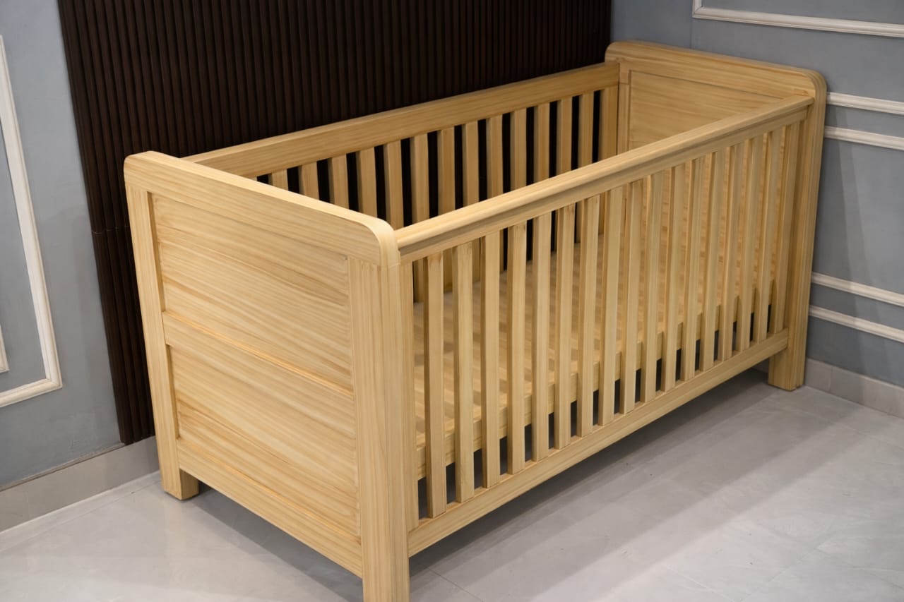 Ouch Cart Wooden Baby Crib Bed – Solid Wood Infant Cot with Slatted Design
