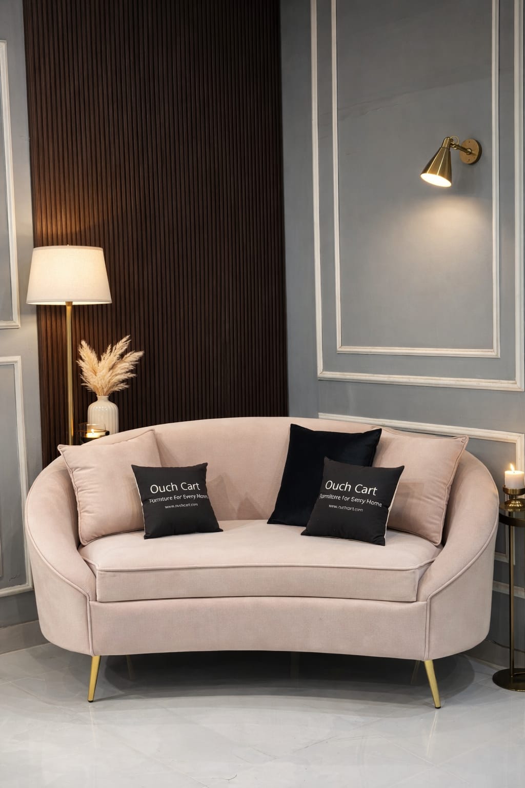 Velvet Curved Sofa Toss Pillow Included