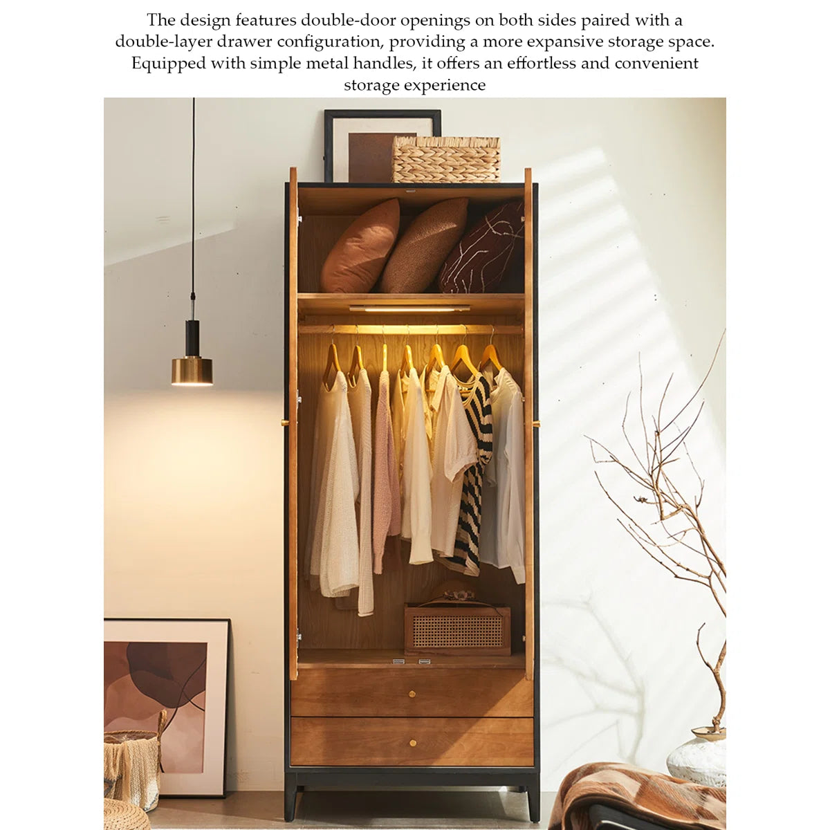 Retro Mid-Century Wardrobe – Solid Wood Bedroom Armoire with Classic Design