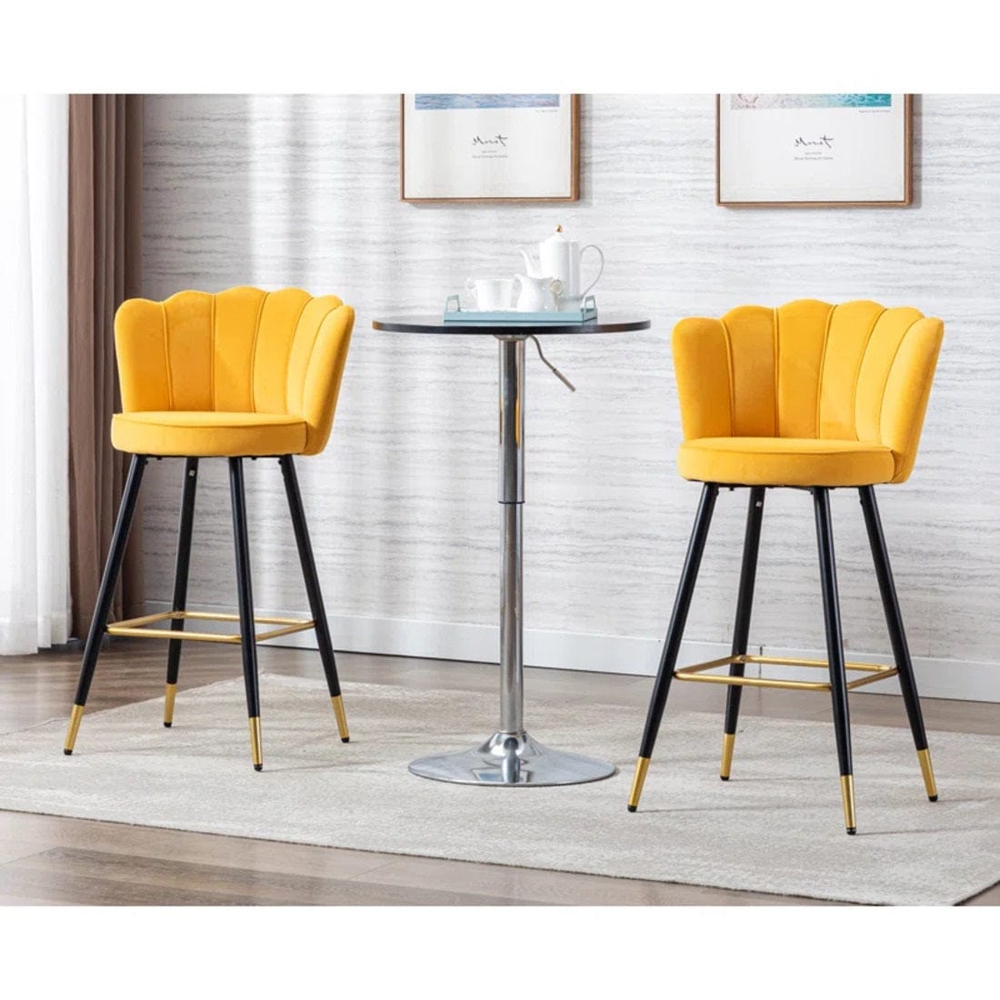 FLOWER COUNTER STOOL YELLOW SET OF 2