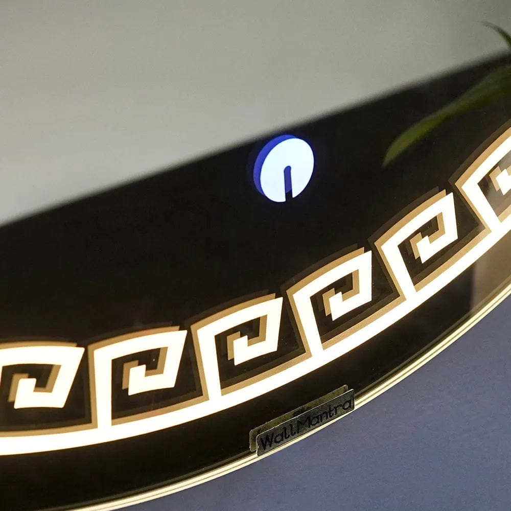 Greek Key Motif LED Round Bathroom Mirror
