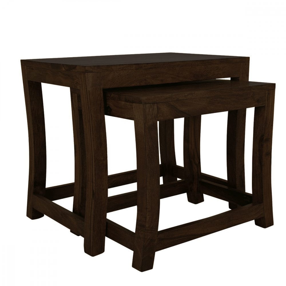 Solid Sheesham Wood Nested Tables In Walnut Finish