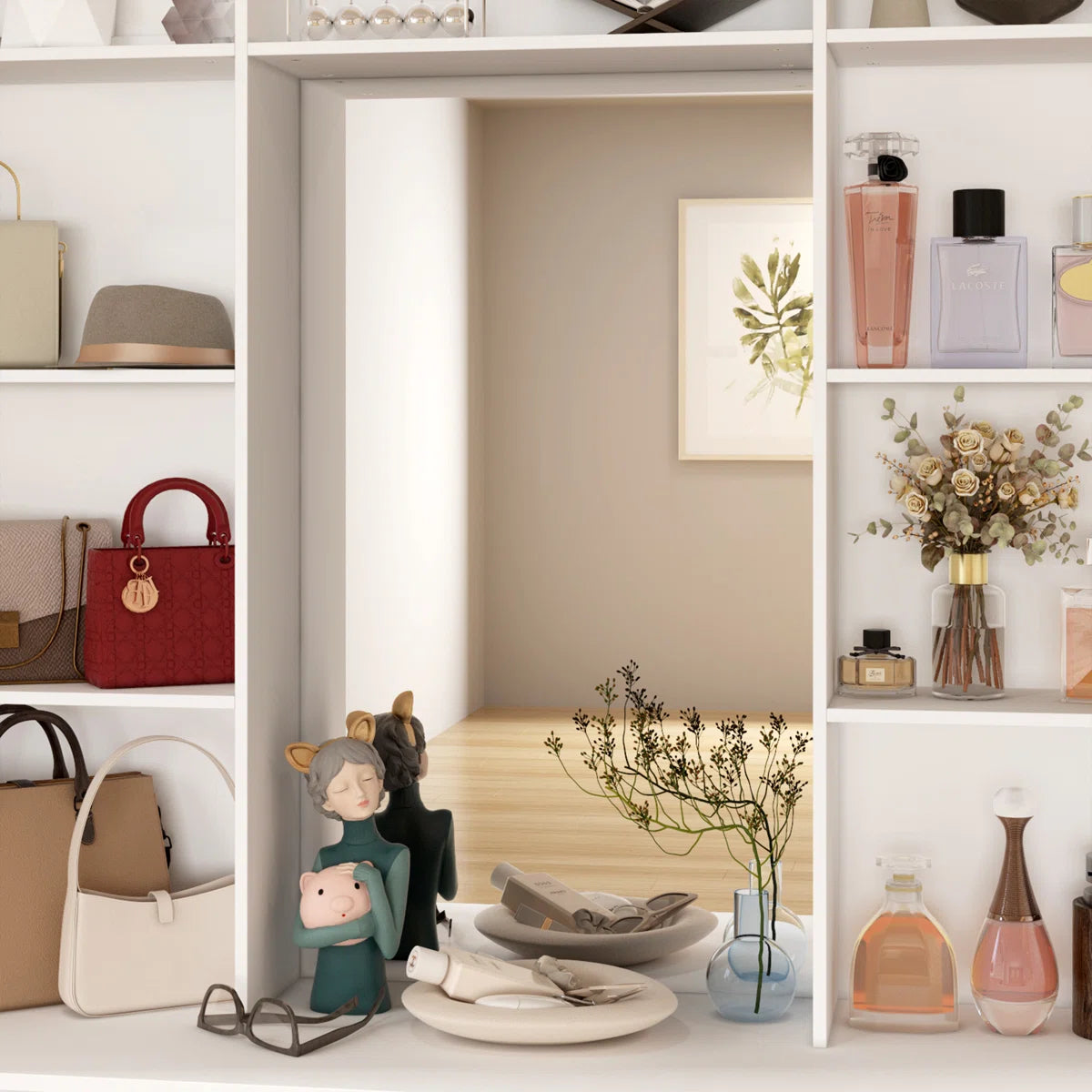 Spacious 9-Drawer 7-Shelf Wardrobe – Wooden Closet with Full-Length Mirror