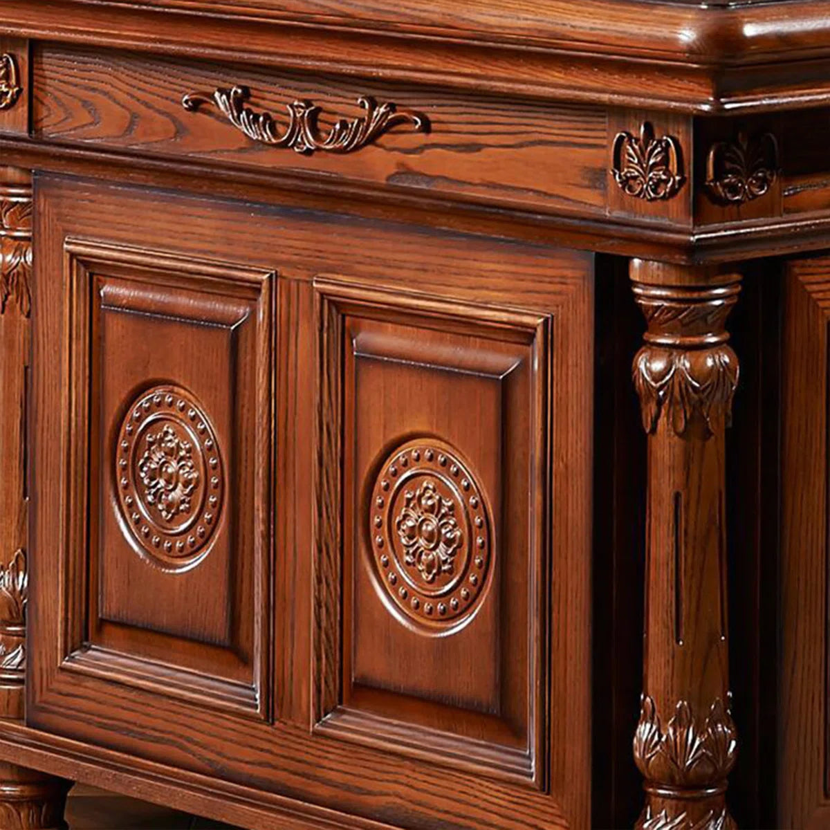 Ouch Cart Luxury Executive Writing Desk | Extra-Wide Carved Wooden Office Table with Antique Brass Details