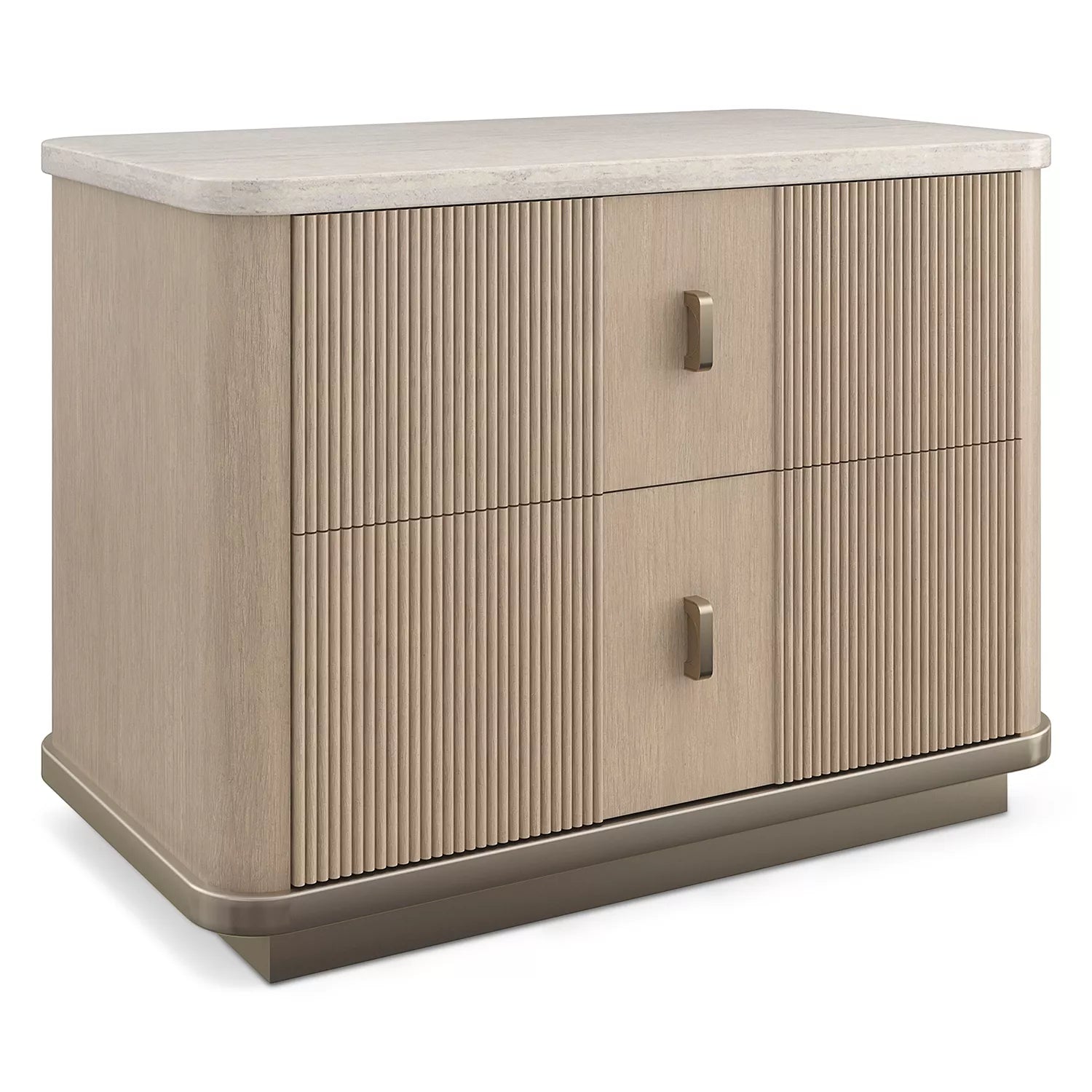 Modern 2 Drawer Wooden Bedside Table with Fluted Design