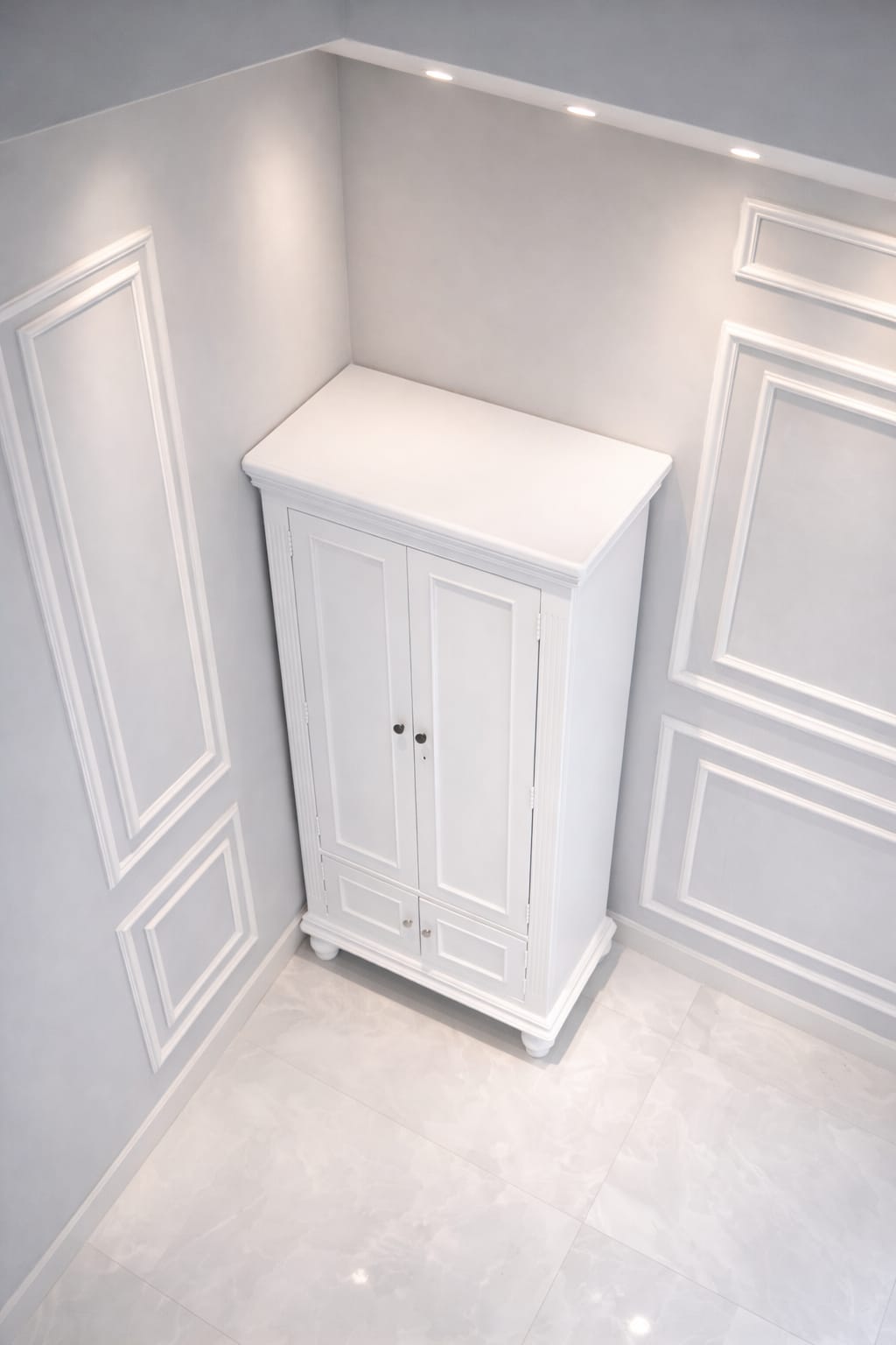 Premium White Wooden Almirah Wardrobe with Double Door & Storage Cabinets