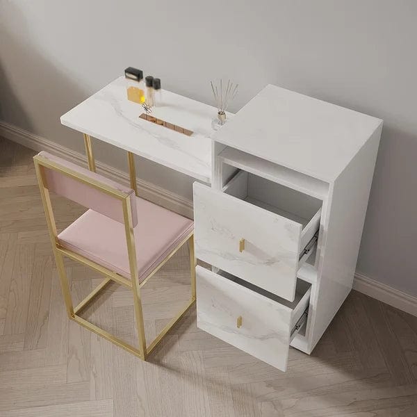 Nanami Folding Desk White Extendable Writing Desk with Cabinet & Chair