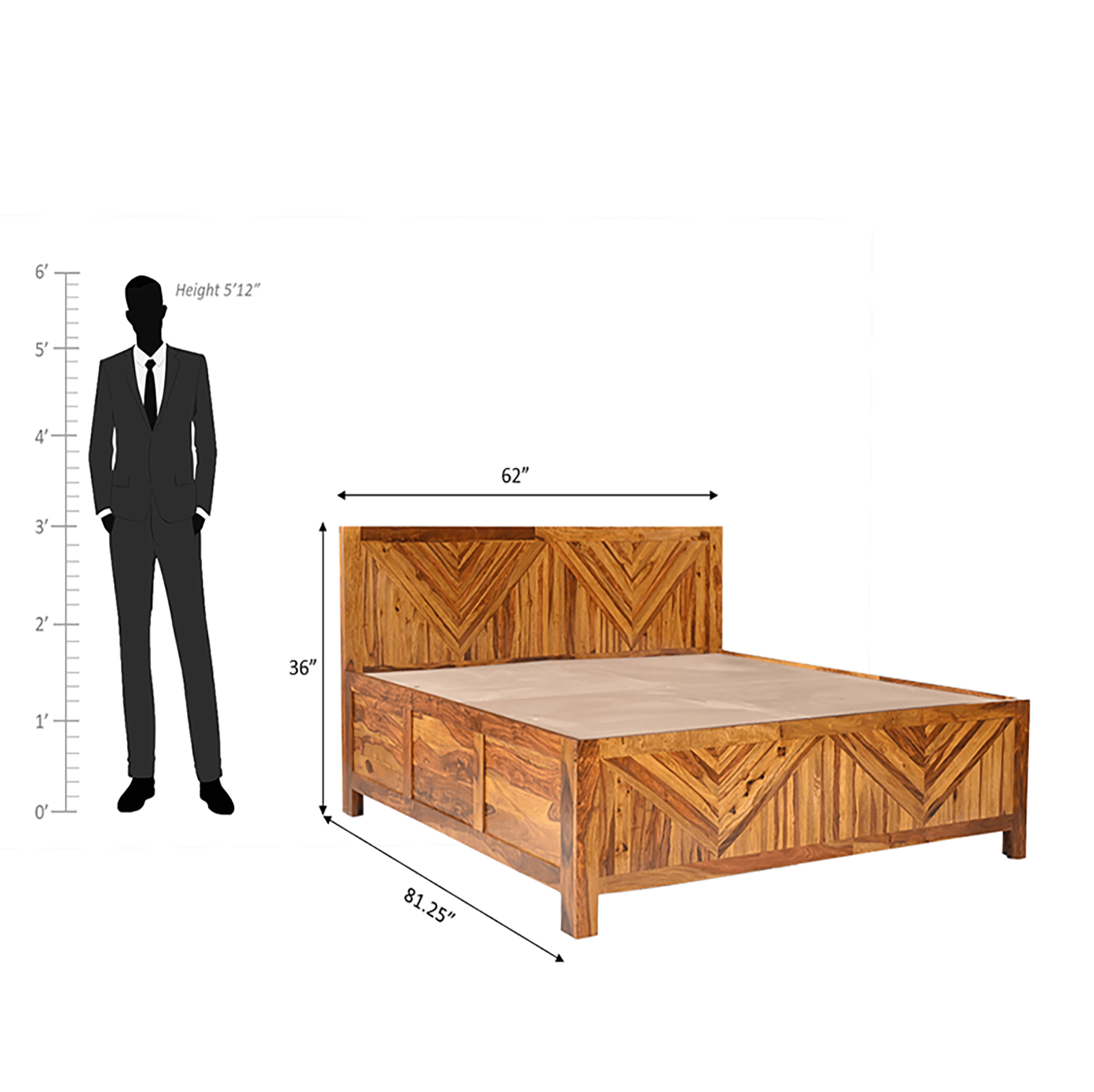 Alpha Sheesham Wood Bed In Light Honey With Box Storage
