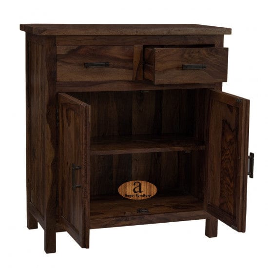 Lowboy storage cabinet with two drawer in walnut finish