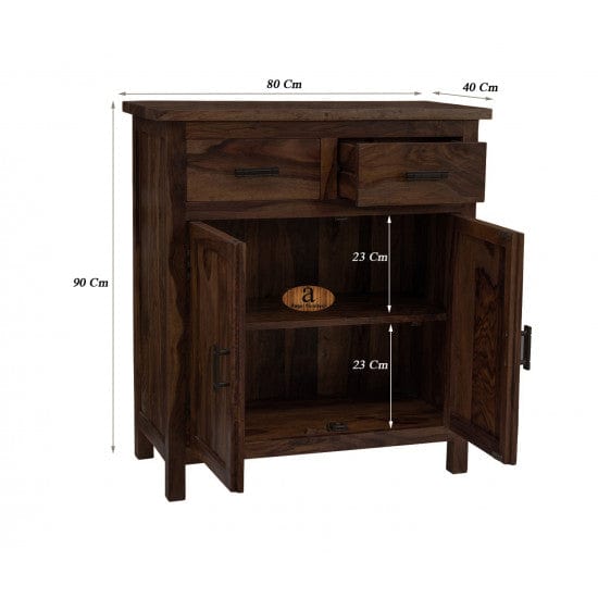 Lowboy storage cabinet with two drawer in walnut finish