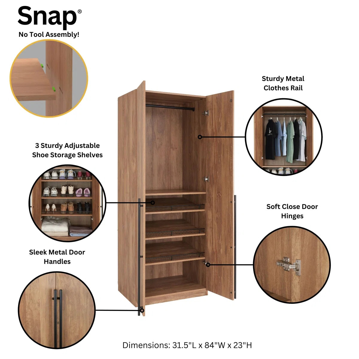 Lee 3.0 Freestanding Wardrobe Closet 1 Hanging Rod 3 Shoe Shelves 1 Basic Shelf-OUCH CART | Wardrobe