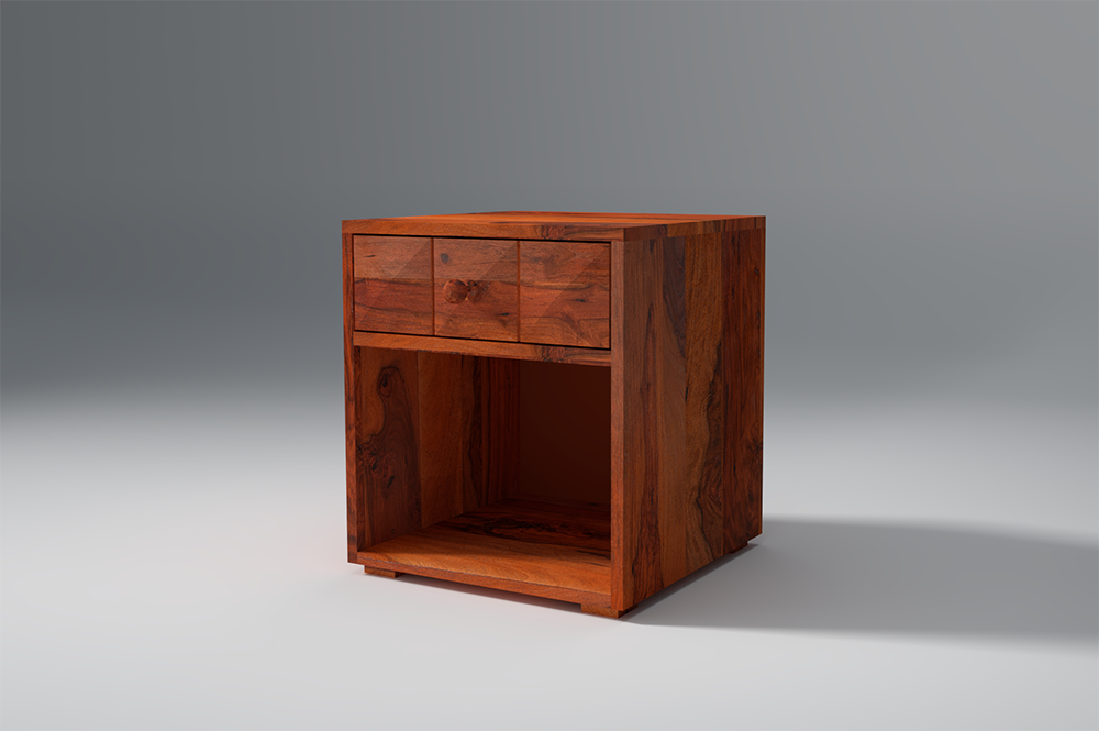 Rica Sheesham Wood Bed Side Table with Drawer In Reddish Rosewood