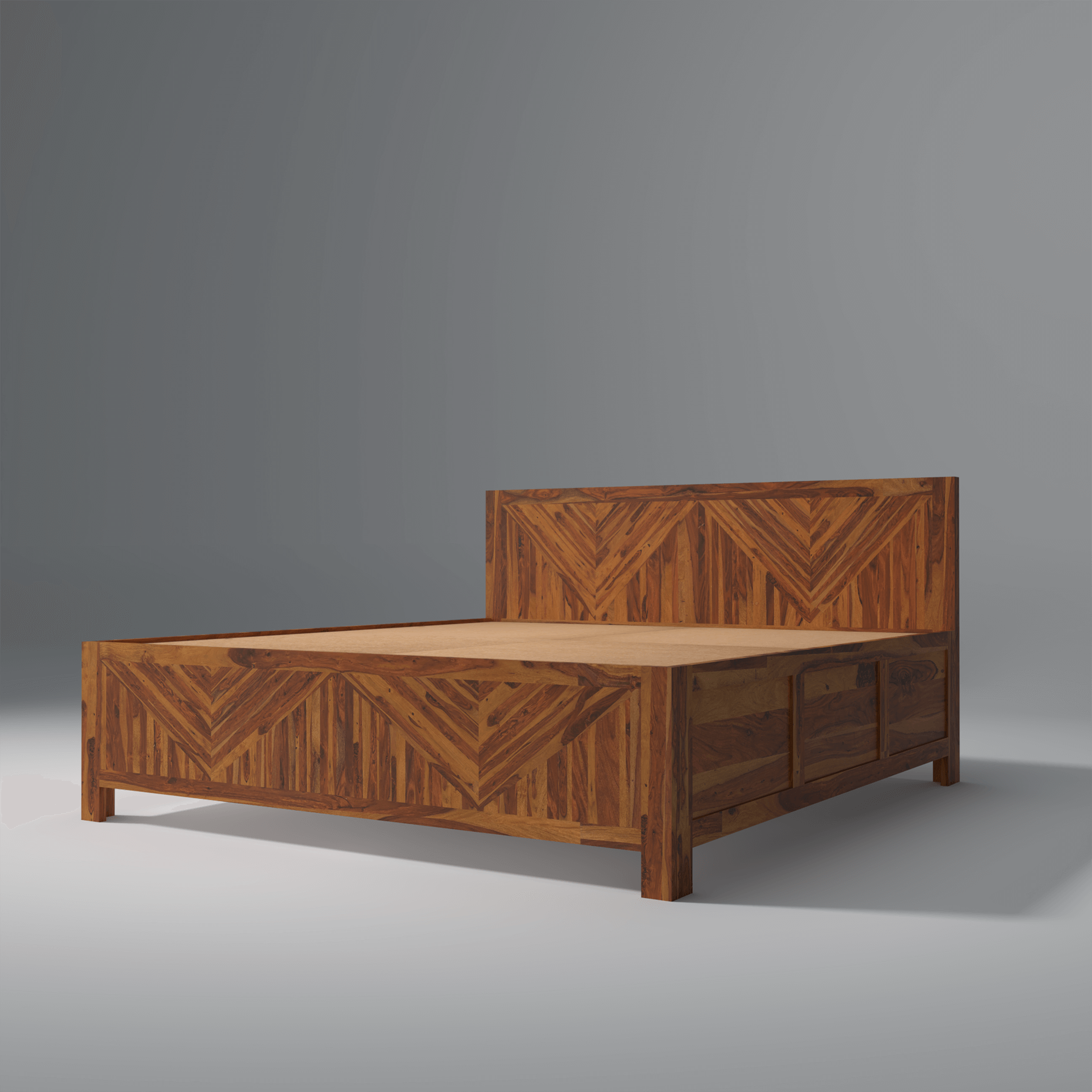Alpha Sheesham Wood Bed In Light Honey With Box Storage