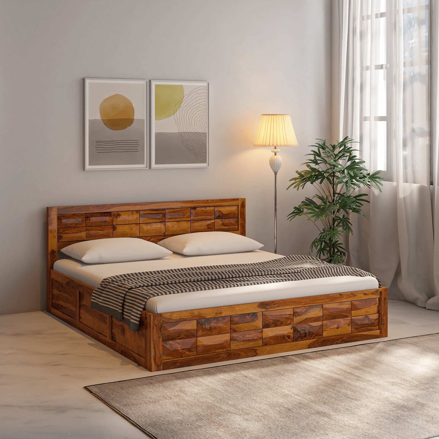 Arcadia Sheesham Wood King Size Bed with Storage
