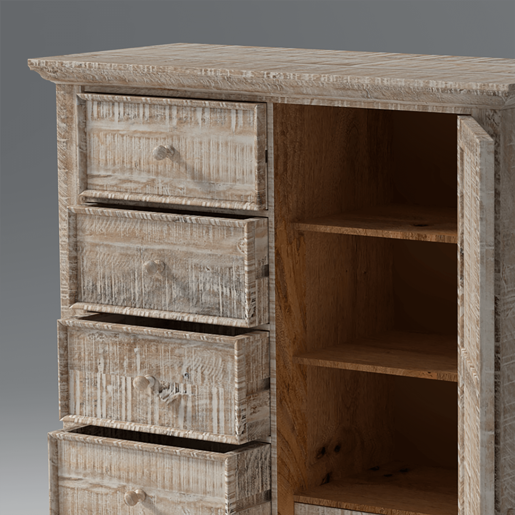 Sparkle Mango Wood Cabinet Whitewash 8 Drawers