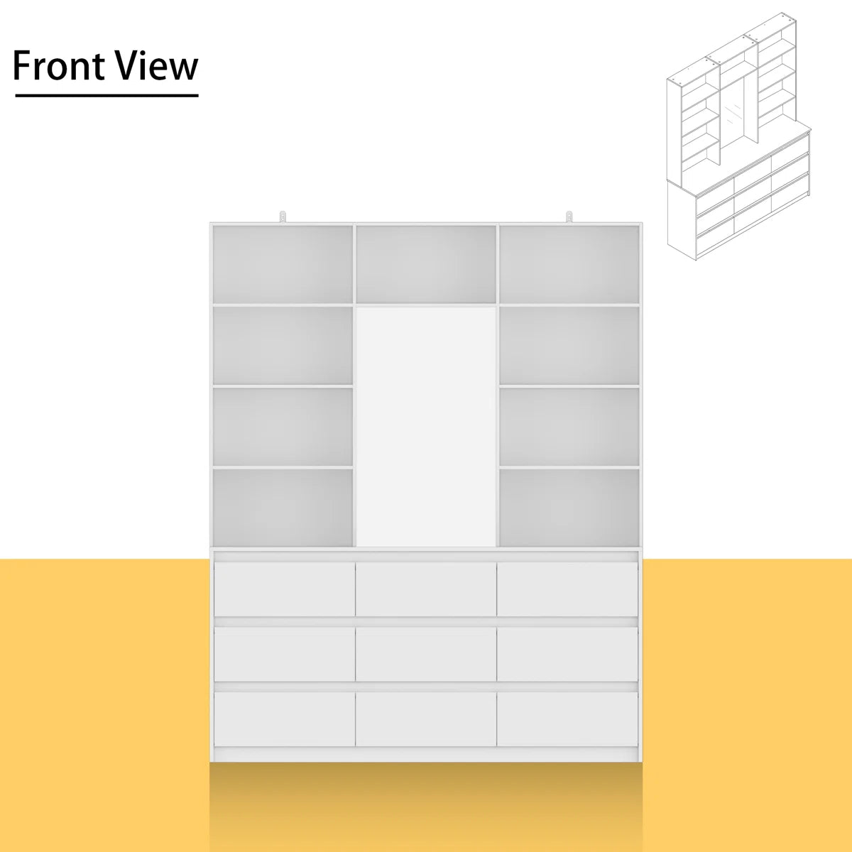 Spacious 9-Drawer 7-Shelf Wardrobe – Wooden Closet with Full-Length Mirror