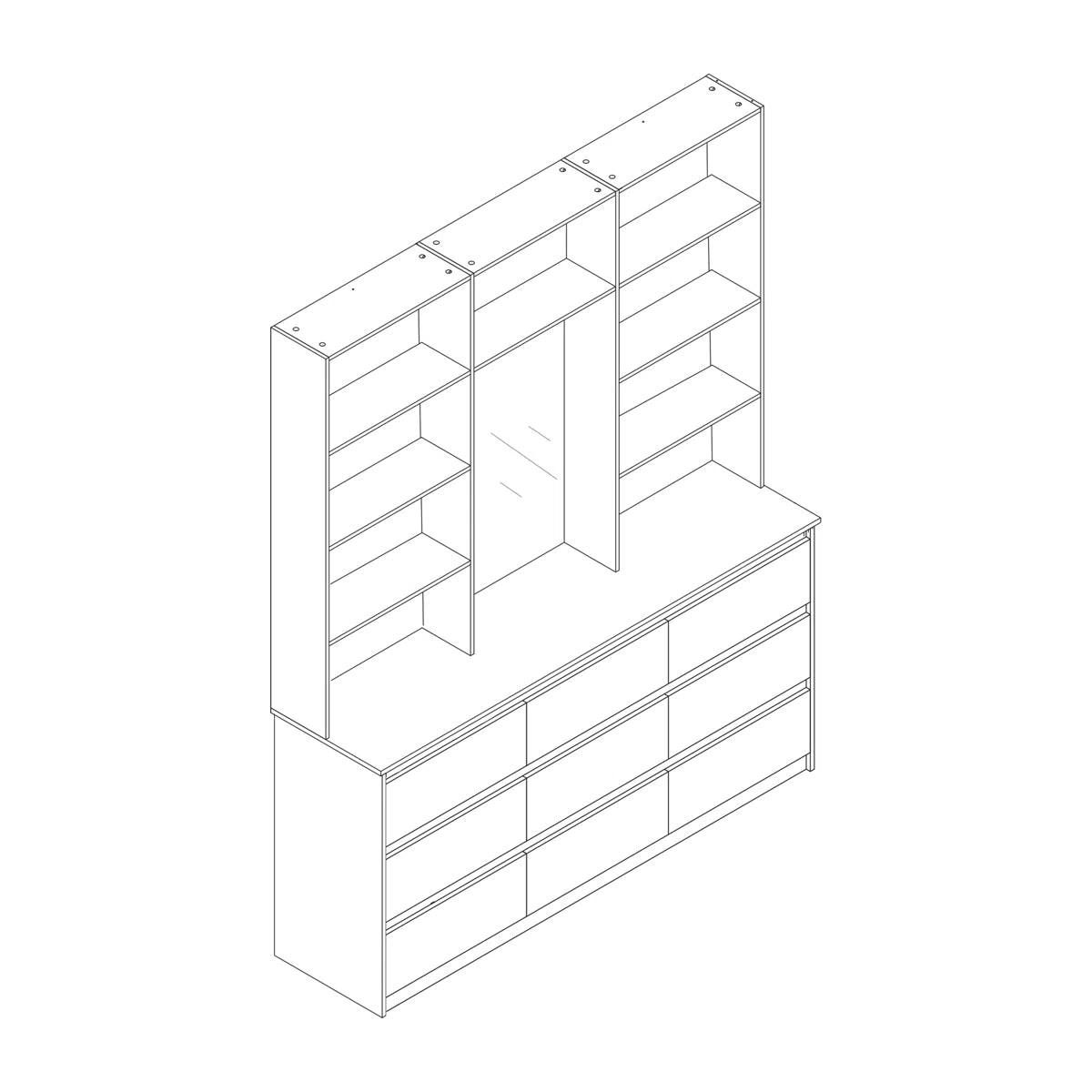Spacious 9-Drawer 7-Shelf Wardrobe – Wooden Closet with Full-Length Mirror-OUCH CART | Wardrobe 