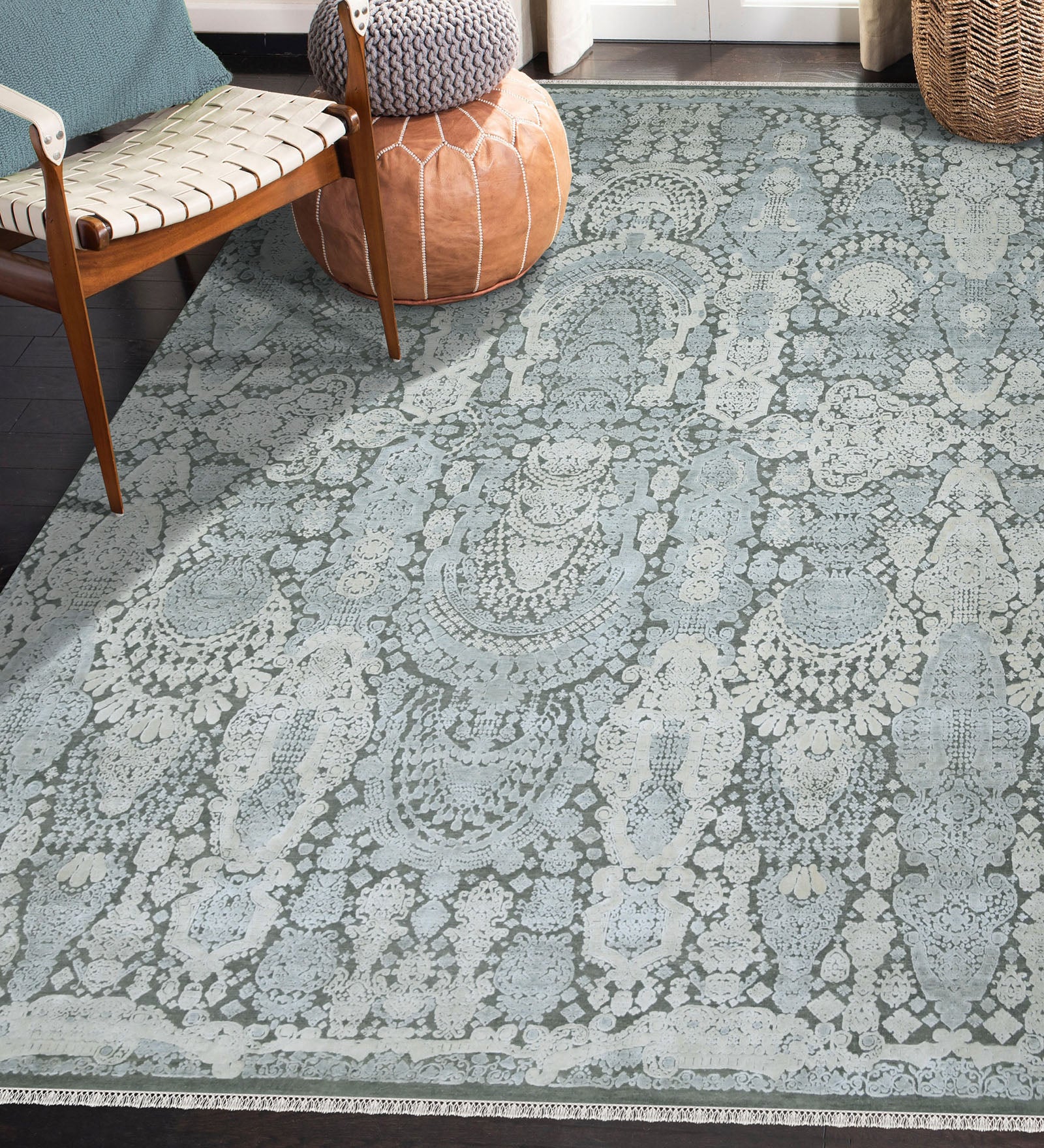 Euphoria Transitional Pattern Hand Knotted  Rectangle Anti-Skid Designer Carpet, Prayer Rug For Office Cabins, Small Living Spaces - 4'x6'