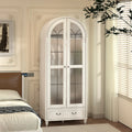 Creamy Retro Oak Arched Wardrobe – Elegant Wooden Bedroom Closet