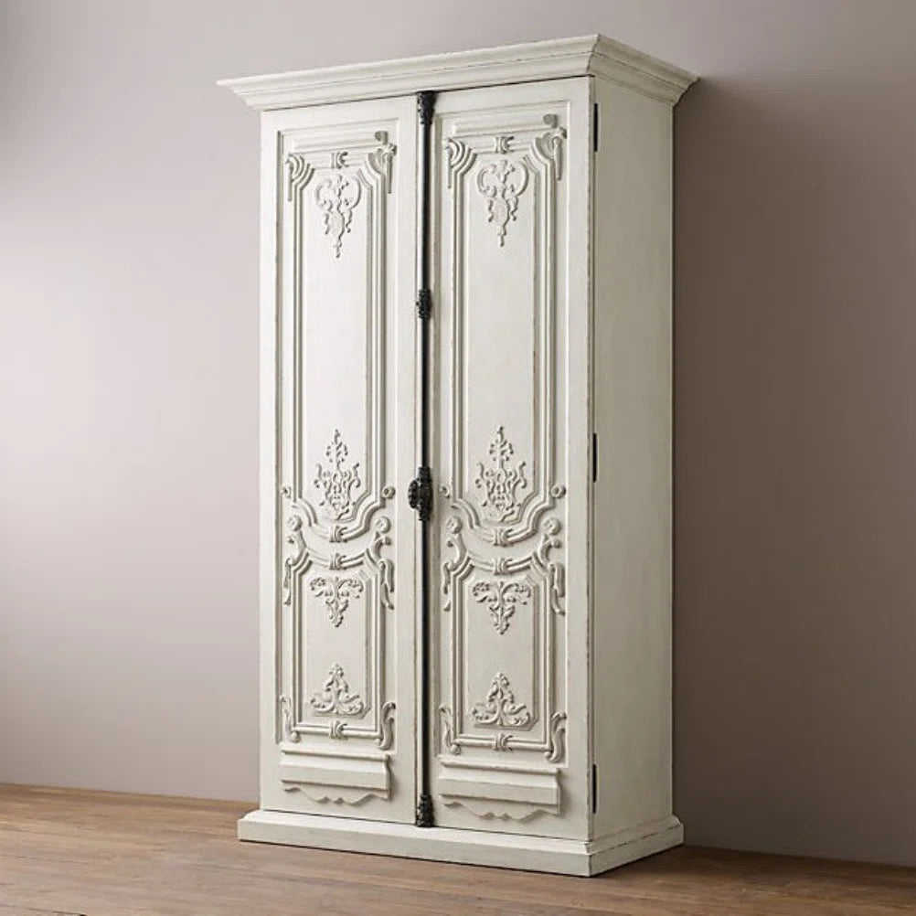 Vintage White Oak Wardrobe Large Storage Solid Wood Armoire-OUCH CART | Wardrobe 