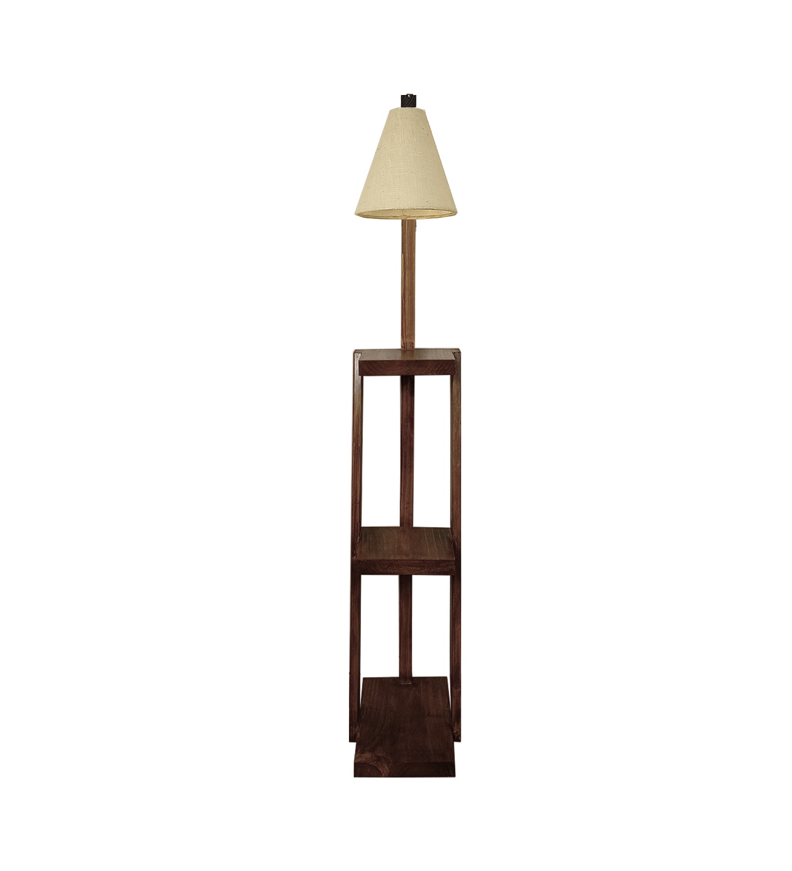 Julia Wooden Floor Lamp with Brown Base and Jute Fabric Lampshade (BULB NOT INCLUDED)