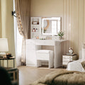Vanity Desk with LED Lighted Mirror, Power Outlet, 2 Drawers, 3 Cubbies & Bookcase Storage for Bedroom