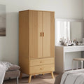 Pine Wood Armoire Spacious Solid Wood Wardrobe with Elegant Finish