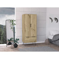 Light Oak Wardrobe – Wooden Bedroom Closet with 2 Doors & 1 Storage Drawer