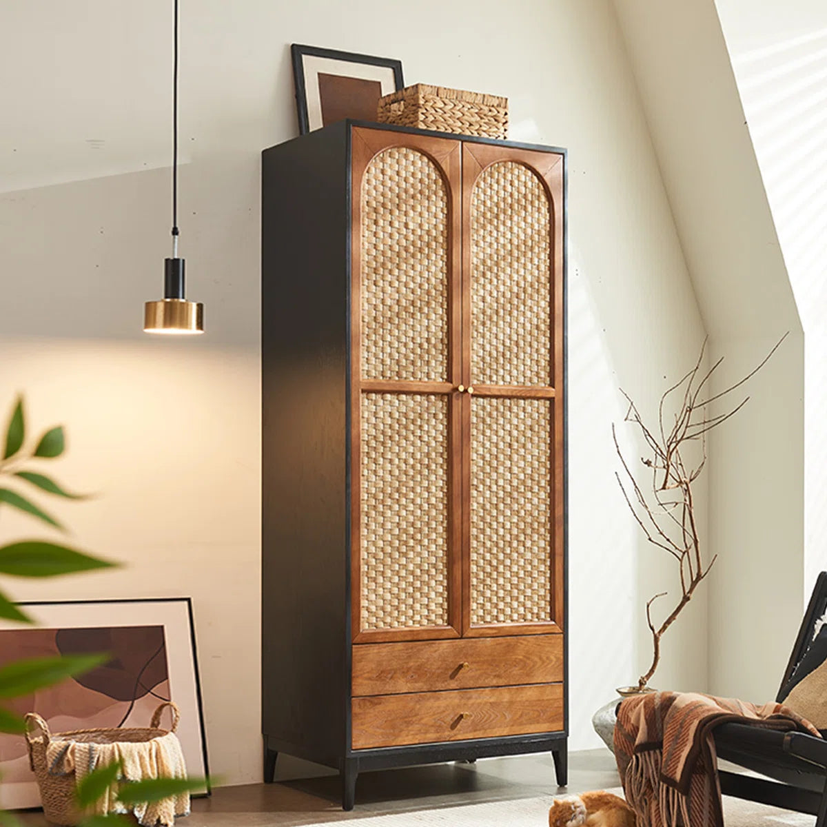 Retro Mid-Century Wardrobe – Solid Wood Bedroom Armoire with Classic Design-OUCH CART |Wardrobe 