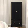 Elegant Wooden Wardrobe Armoire with 2 Drawers – Freestanding Design