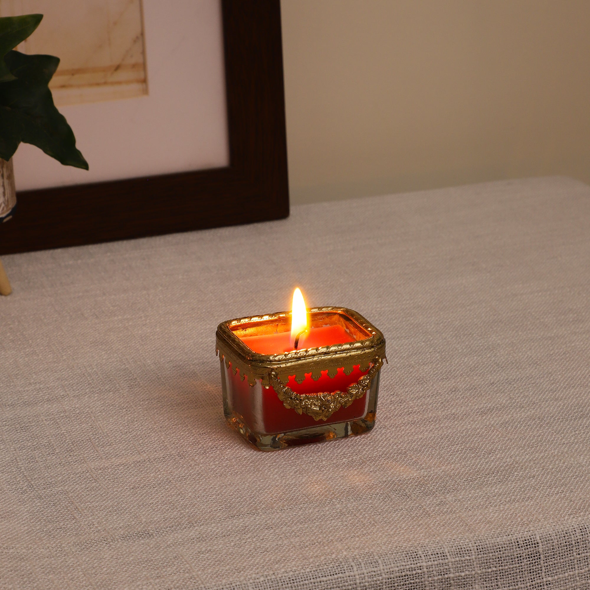 cherry blossom red scented candle glass jar with Golden ring