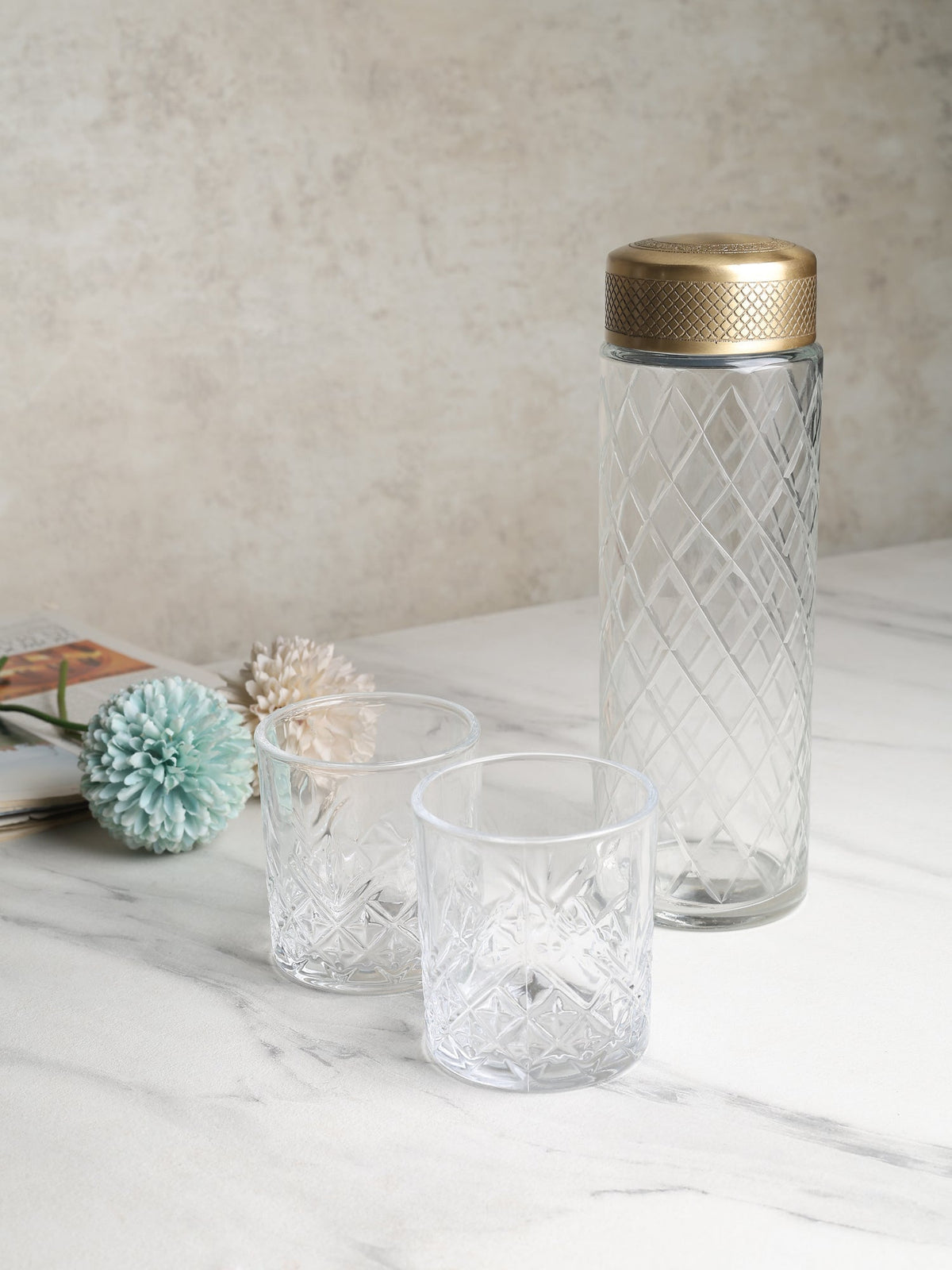 Brass Verre Prism Bottle & Glass Set M.M.I. OVERSEAS