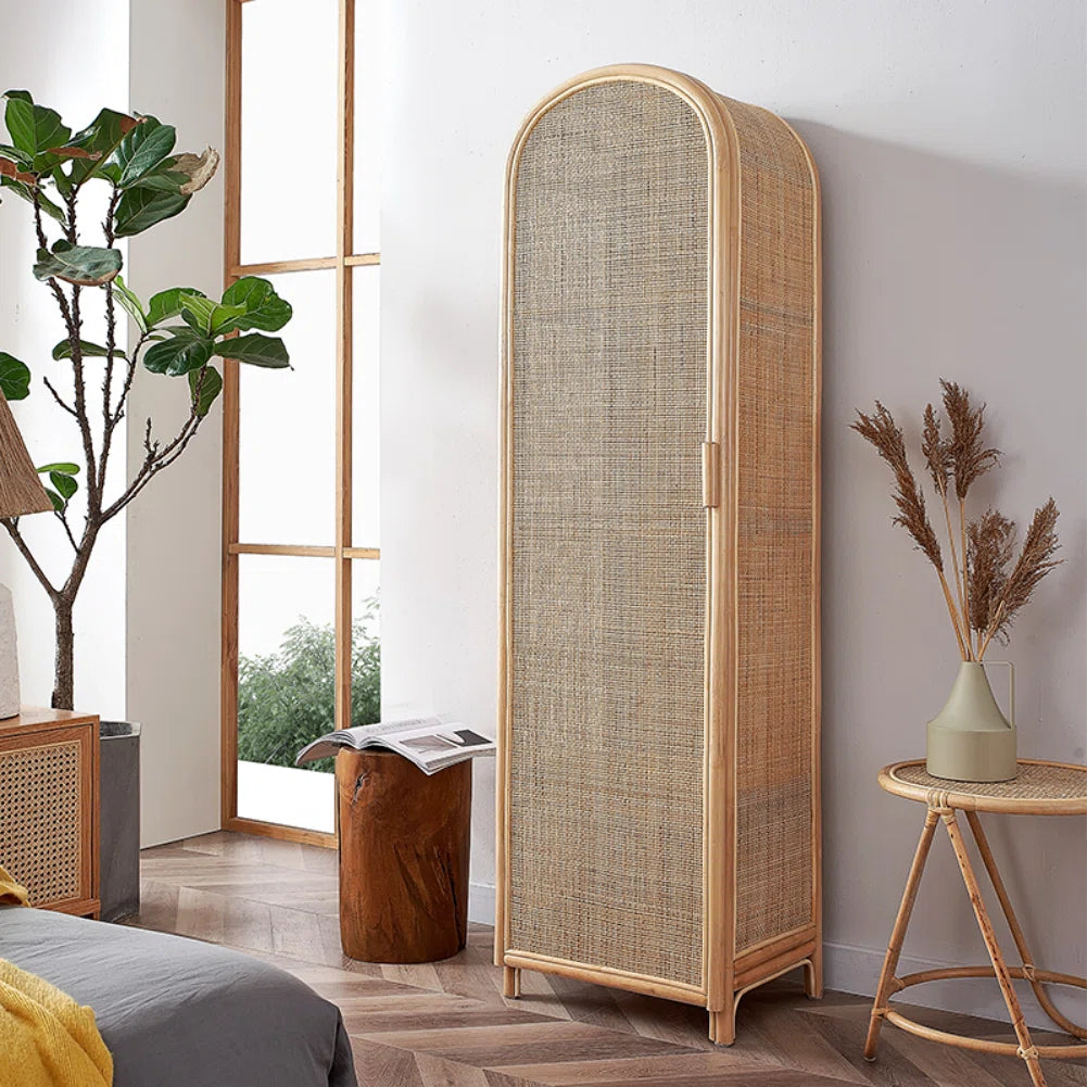 Rattan Wardrobe – Solid Wood Bedroom Storage Cabinet-OUCH CART | Wardrobe 