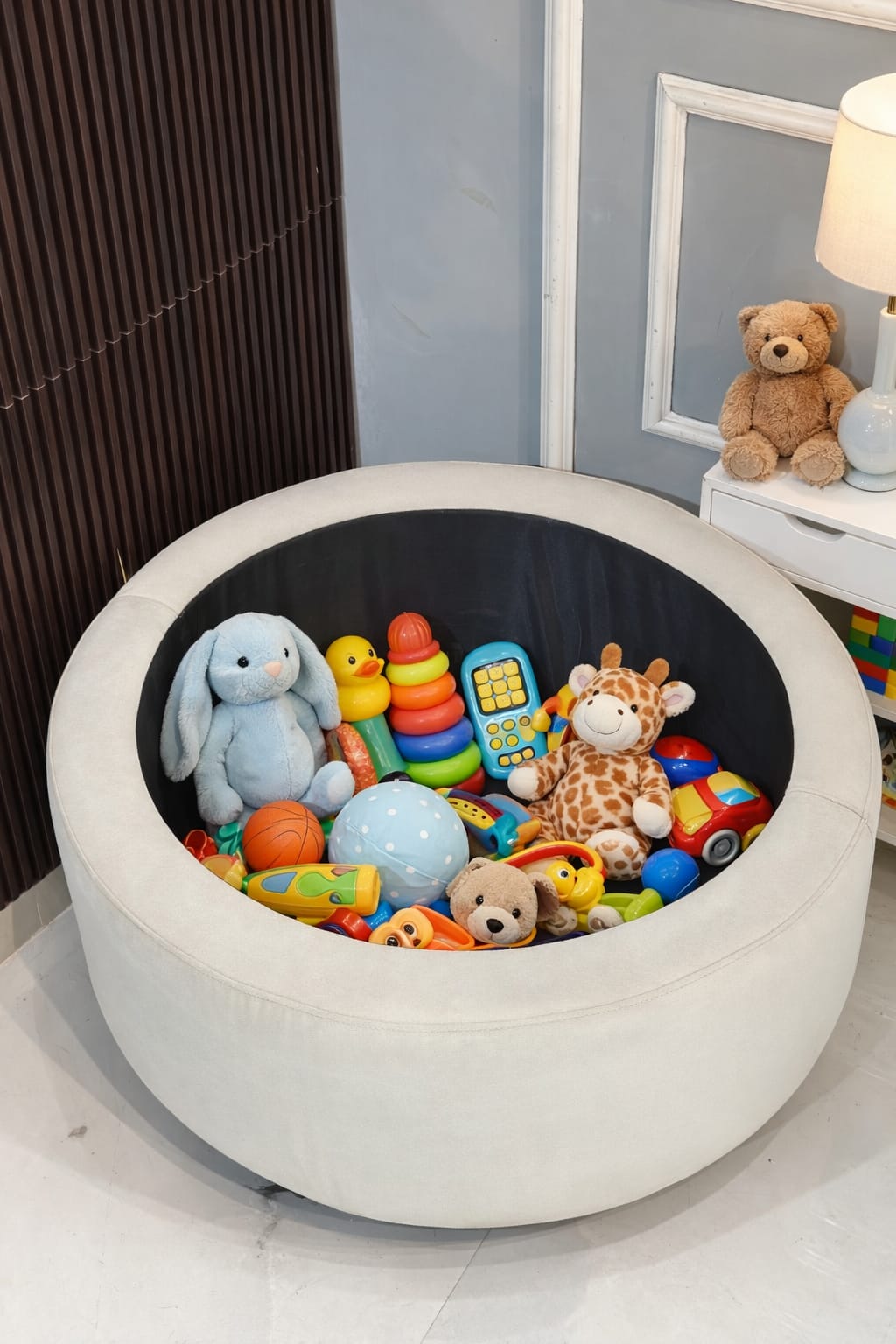 Wide Round Storage Ottoman with Storage