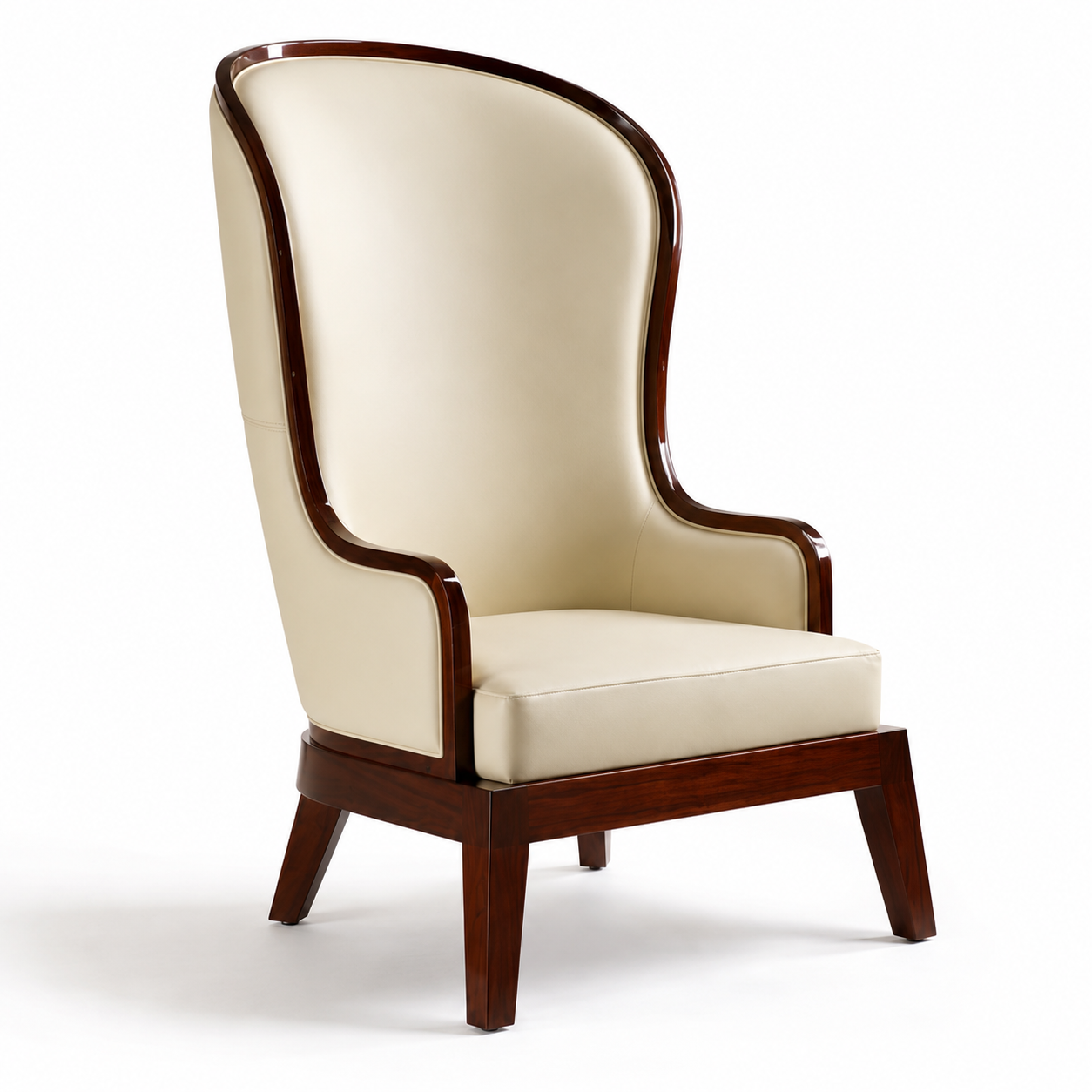 Luxury Cream Wingback Chair | High Back Upholstered Accent Chair with Wooden Frame & Legs | Elegant Living Room Chair