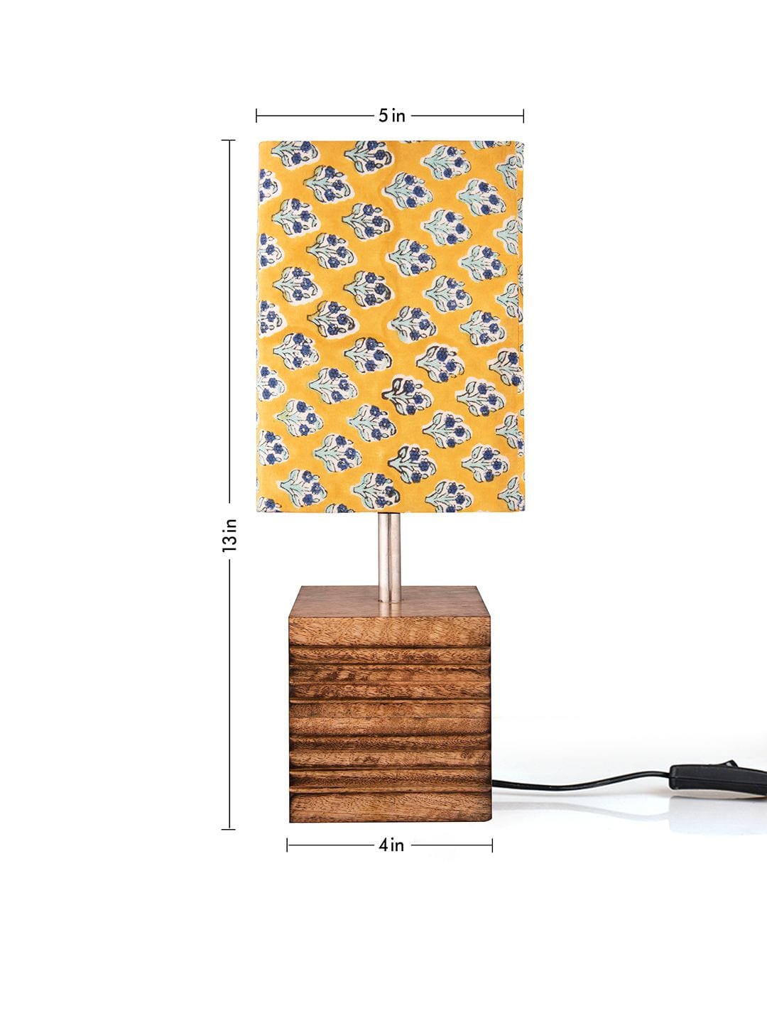 Wooden Stripped Cube Lamp with Colorful Yellow Shade