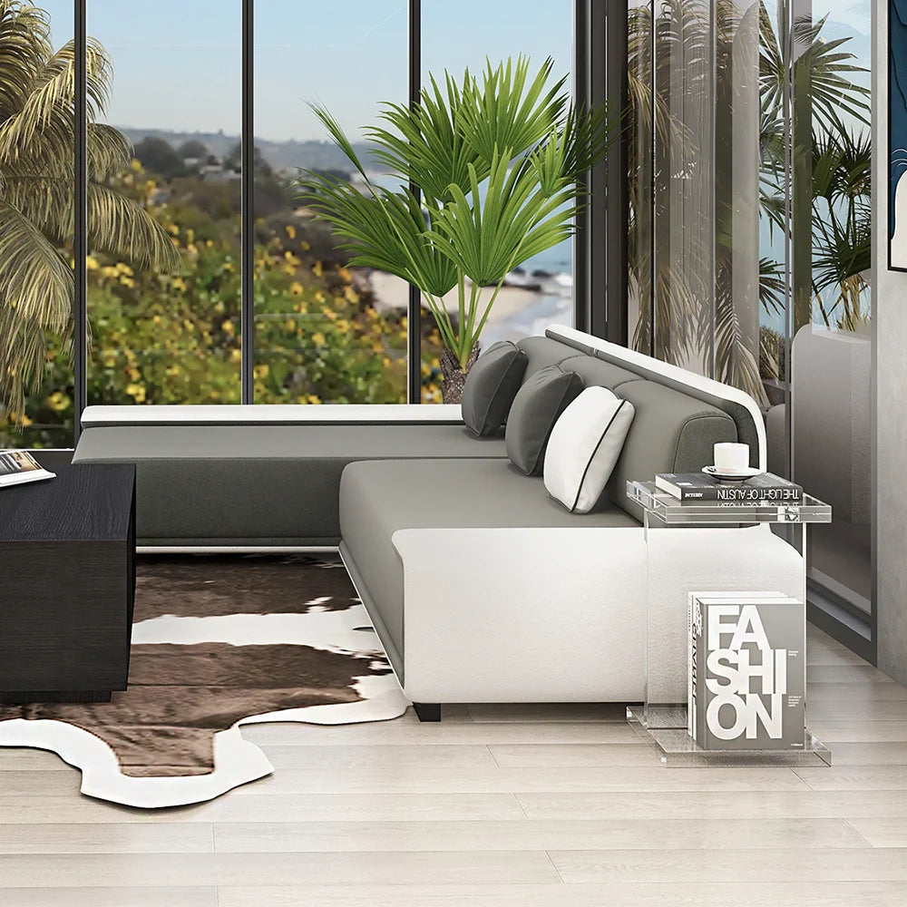 Modern L-Shaped Sectional Sofa | Luxury Upholstered Corner Couch with Cushions | Contemporary Living Room Sofa