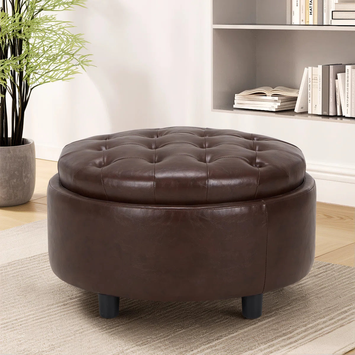 Oversized Upholstered Round Storage Ottoman